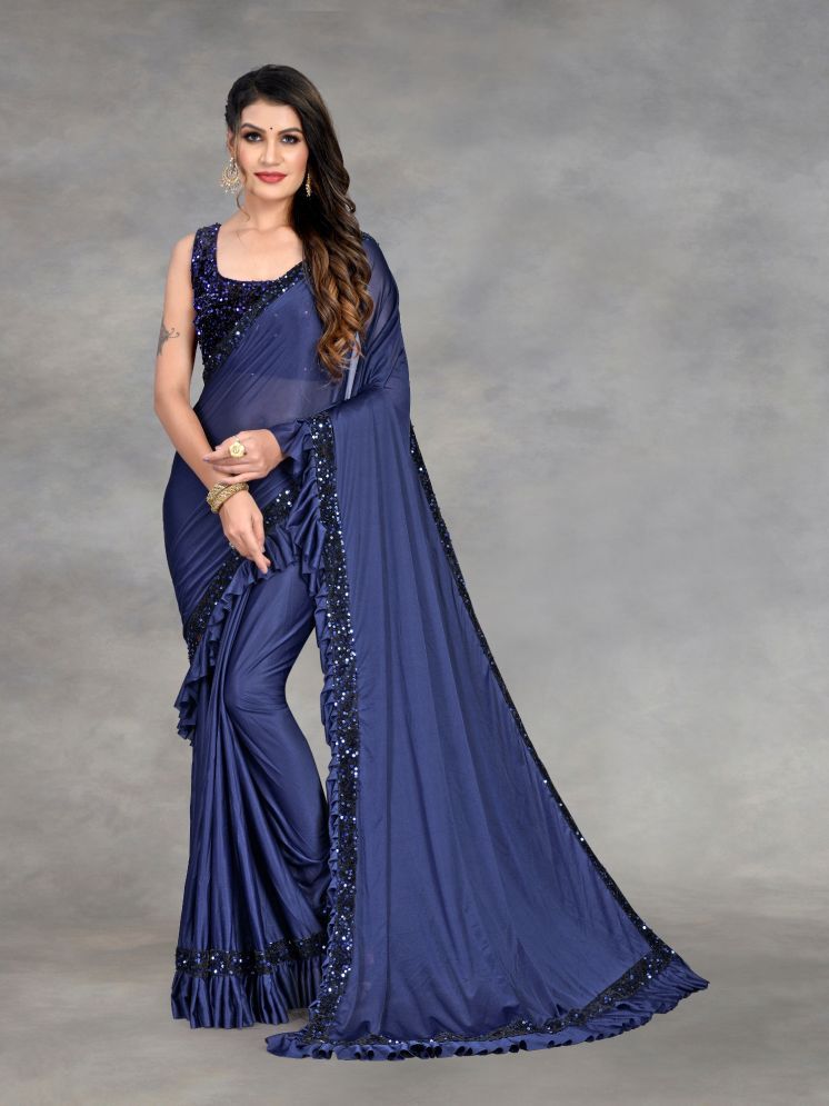     			Lady Shopi Lycra Embellished Saree With Blouse Piece - Navy Blue ( Pack of 1 )