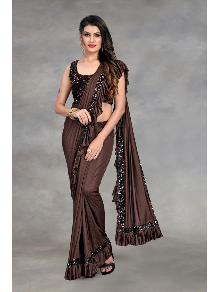     			Lady Shopi Lycra Embellished Saree With Blouse Piece - Coffee ( Pack of 1 )