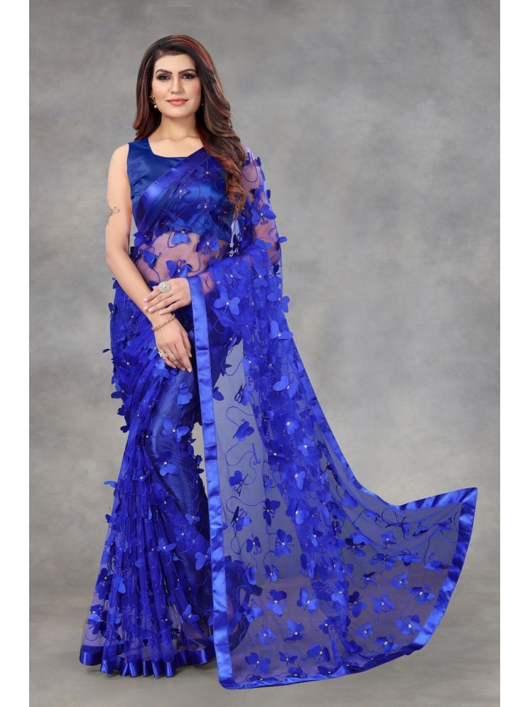     			Lady Shopi Net Embellished Saree With Blouse Piece - Blue ( Pack of 1 )