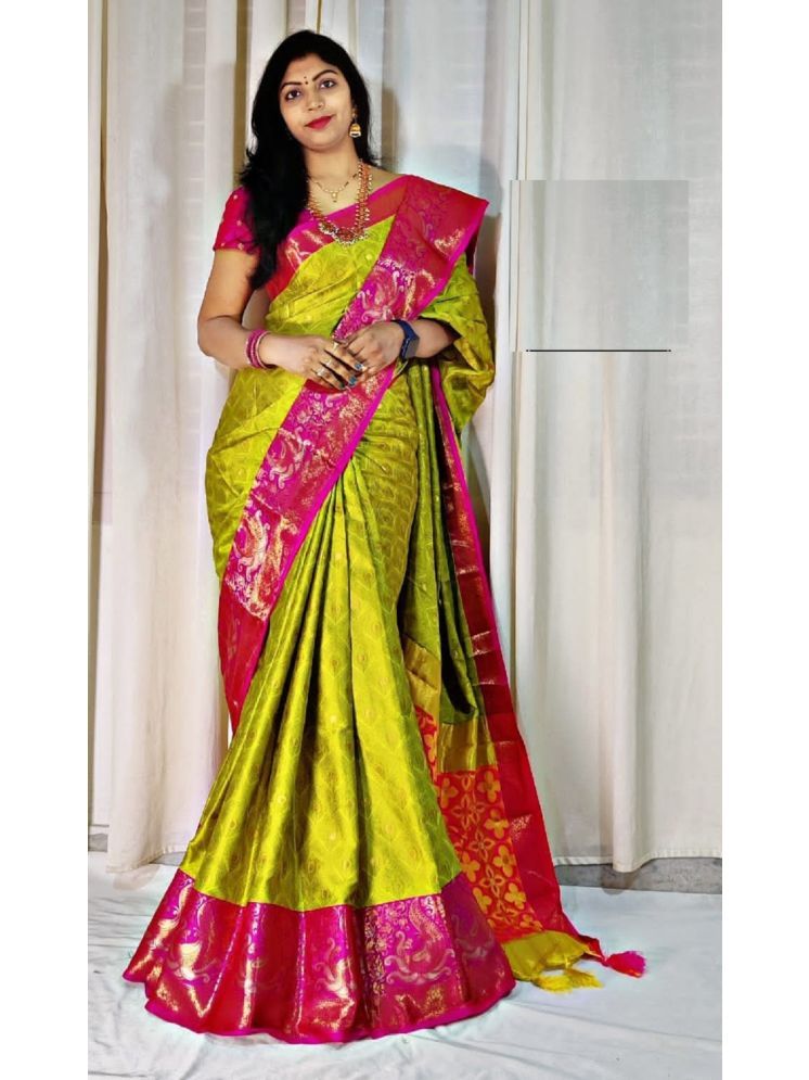     			Lady Shopi Silk Blend Embellished Saree With Blouse Piece - Yellow ( Pack of 1 )