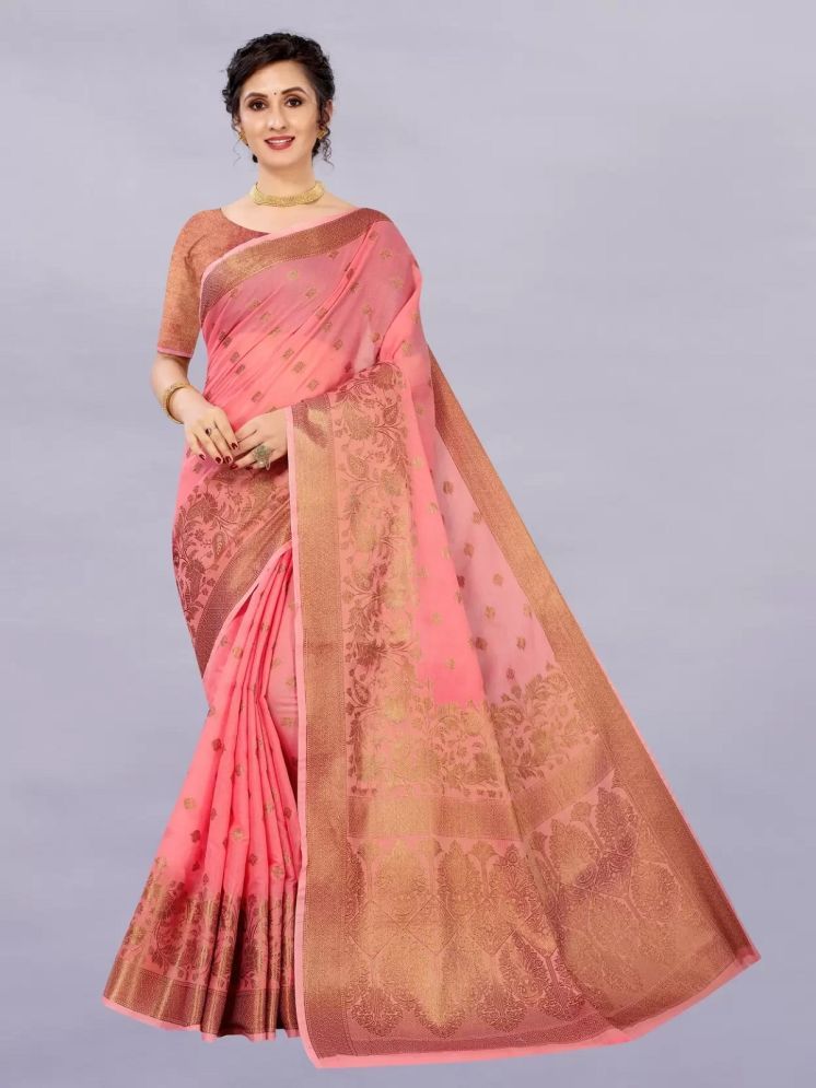     			Lady Shopi Silk Blend Embellished Saree With Blouse Piece - Pink ( Pack of 1 )