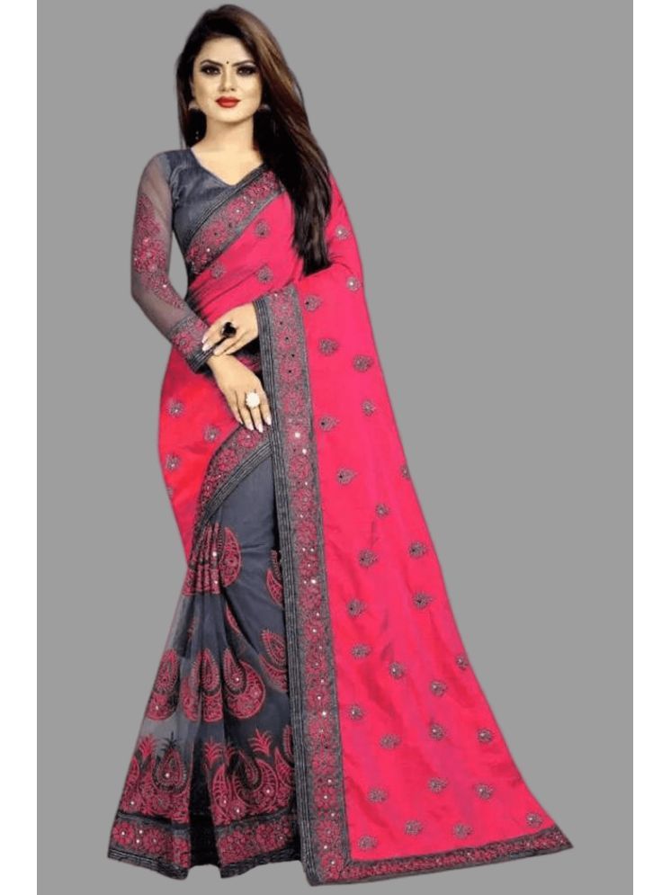     			Lady Shopi Silk Embellished Saree With Blouse Piece - Pink ( Pack of 1 )