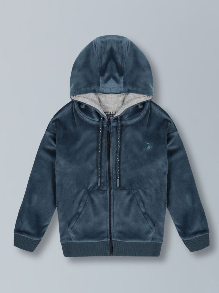     			PlumTree Girls Crown Stone Velour Zip Through Hoodie- MidNight Blue