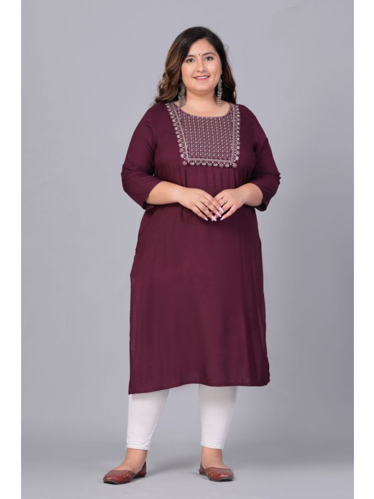     			Preksha Rayon Embroidered Straight Women's Kurti - Wine ( Pack of 1 )