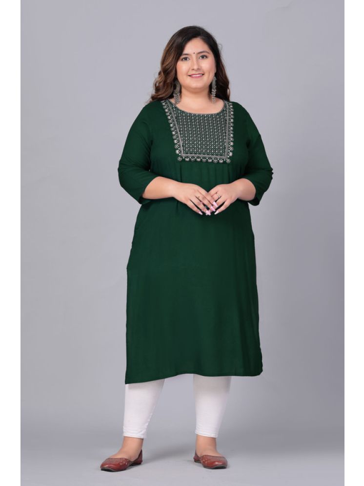     			Preksha Rayon Embroidered Straight Women's Kurti - Green ( Pack of 1 )