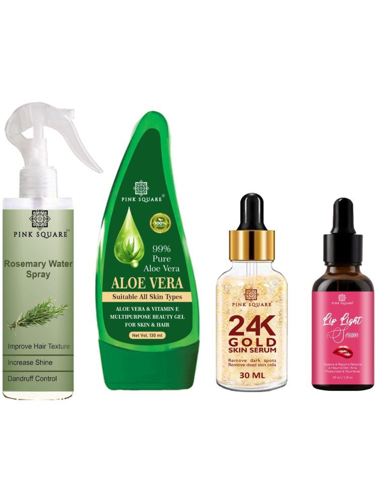     			Rosemary Water Hair Spray 100ml, Multipurpose Pure Aloe vera Gel 130ml, 24K Gold Facial Serum 30ml & Lip light Serum 30ml Combo 4