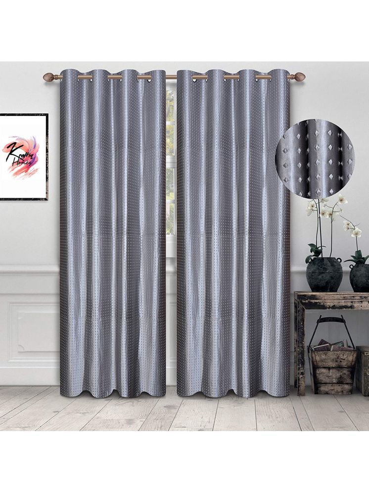     			THE LAILA Geometric Semi-Transparent Ring Rod Curtain 5 ft ( Pack of 2 ) - Light Grey