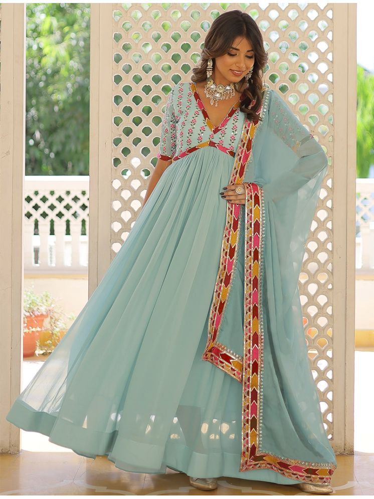     			kedar fab Turquoise Anarkali Georgette Women's Stitched Ethnic Gown ( Pack of 1 )