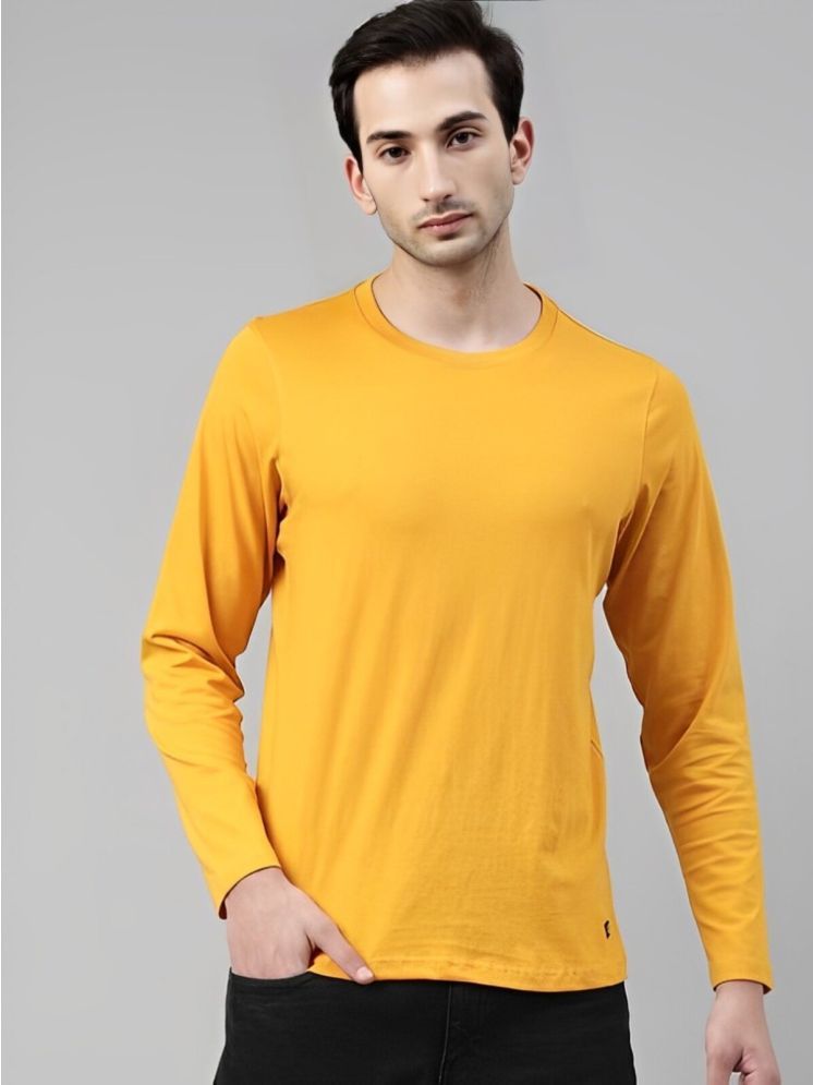     			plusperfaction Cotton Blend Regular Fit Solid Full Sleeves Men's Round T-Shirt - Mustard ( Pack of 1 )