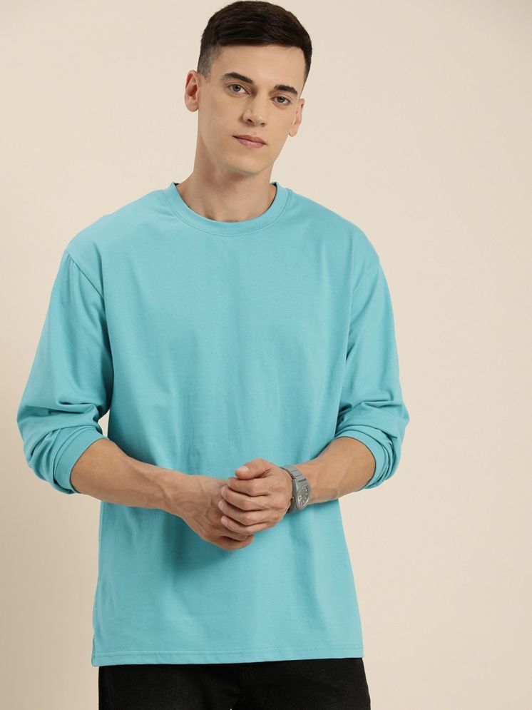     			plusperfaction Cotton Blend Regular Fit Solid Full Sleeves Men's Round T-Shirt - Sky Blue ( Pack of 1 )