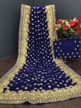 A.G.M.G FASHION Georgette Embroidered Saree With Blouse Piece - Blue ( Pack of 1 )