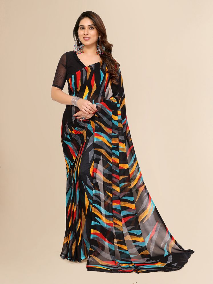     			ANAND SAREES Georgette Printed Saree With Blouse Piece - Black ( Pack of 1 )