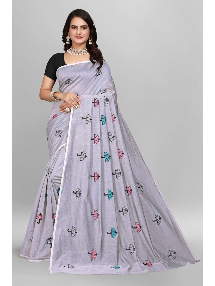     			Aika Chanderi Embroidered Saree With Blouse Piece - Grey ( Pack of 1 )