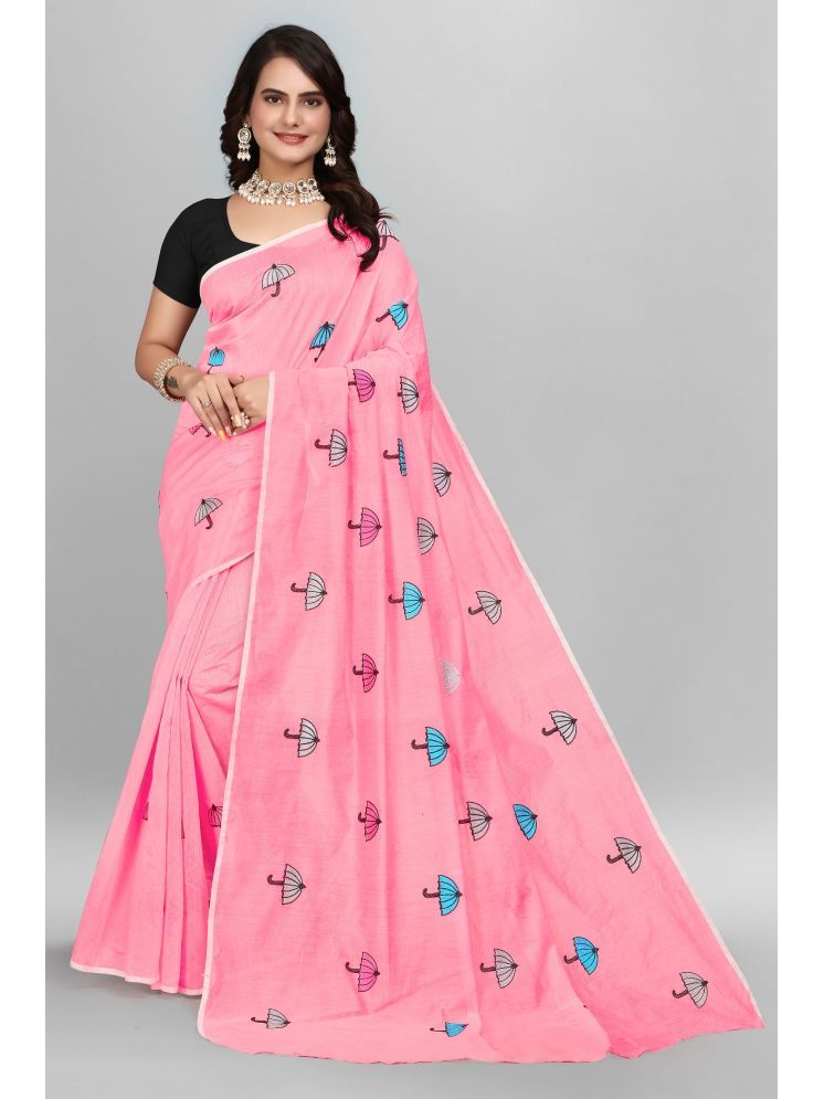     			Aika Chanderi Embroidered Saree With Blouse Piece - Pink ( Pack of 1 )