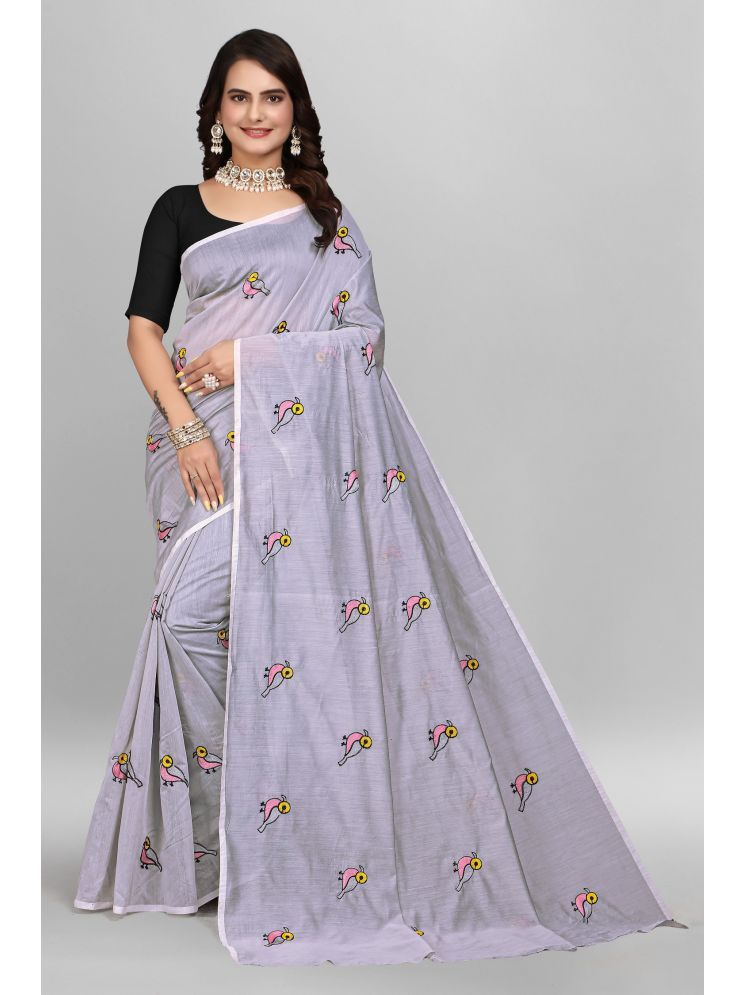     			Apnisha Chanderi Embroidered Saree With Blouse Piece - Grey ( Pack of 1 )