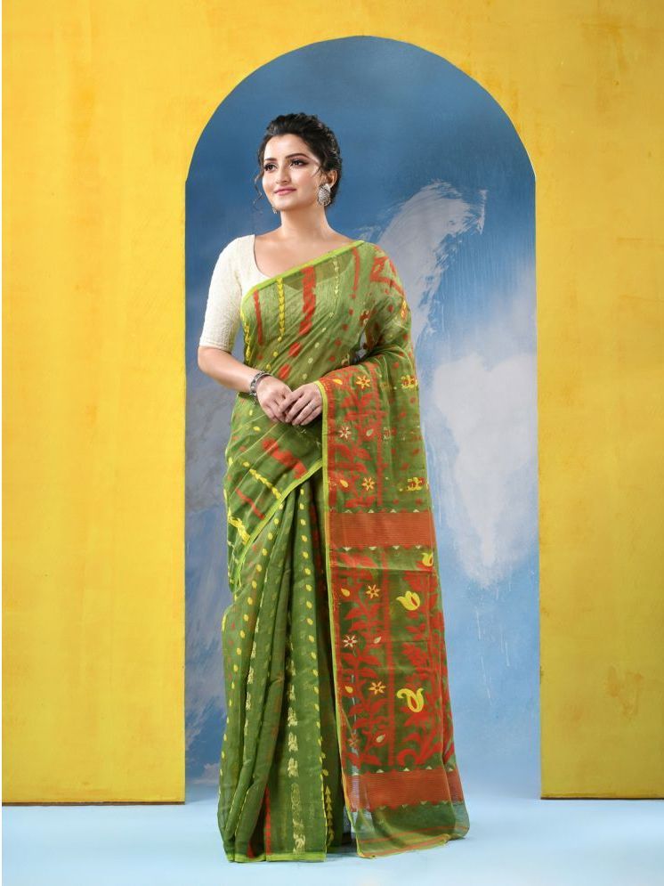     			Desh Bidesh Cotton Printed Saree Without Blouse Piece - Green ( Pack of 1 )