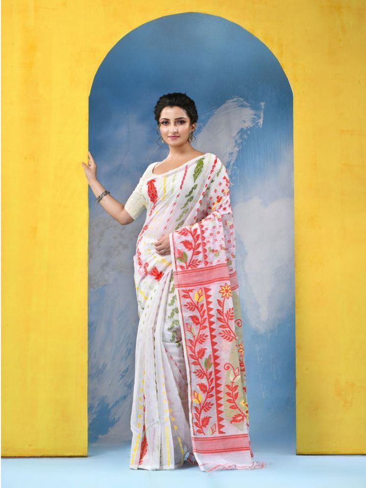     			Desh Bidesh Cotton Printed Saree Without Blouse Piece - White ( Pack of 1 )