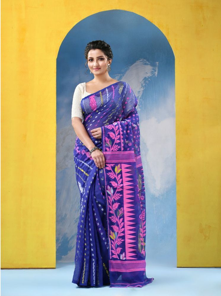     			Desh Bidesh Cotton Printed Saree Without Blouse Piece - Blue ( Pack of 1 )