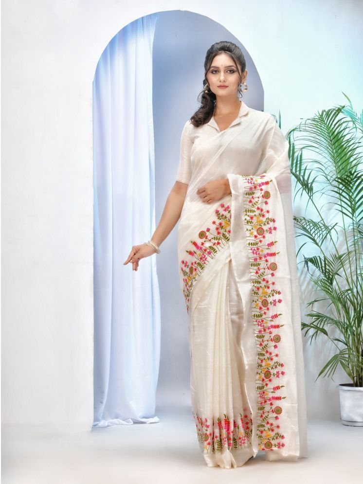     			Desh Bidesh Cotton Silk Embroidered Saree With Blouse Piece - White ( Pack of 1 )