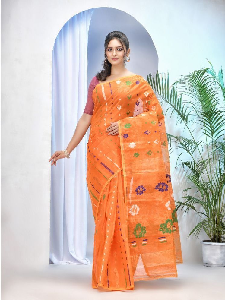     			Desh Bidesh Cotton Silk Printed Saree Without Blouse Piece - Orange ( Pack of 1 )