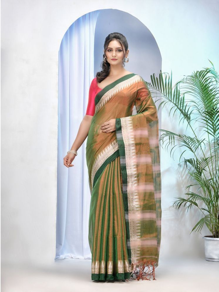     			Desh Bidesh Cotton Silk Striped Saree With Blouse Piece - Green ( Pack of 1 )