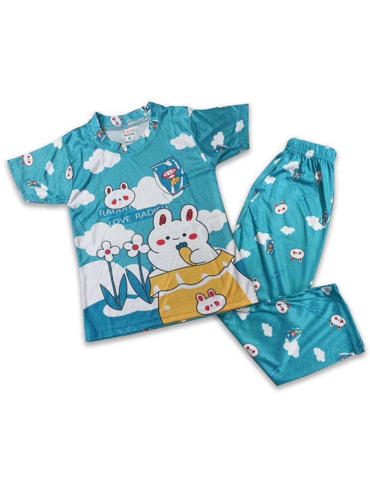     			Girls & Boys Night Suit Sleepwear for Kids Half Sleeves Cartoon Printed (Pack of 1, Multiprint & Color)