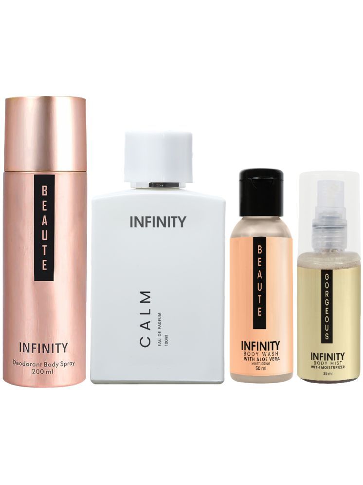     			Infinity Calm Perfume, Beaute Deodorant, Beaute Body Wash & Gorgeous Body Mist Pack of 4