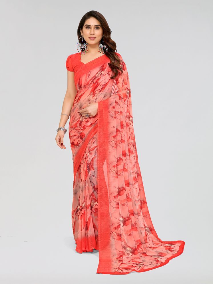     			Kashvi Sarees Georgette Printed Saree With Blouse Piece - Orange ( Pack of 1 )