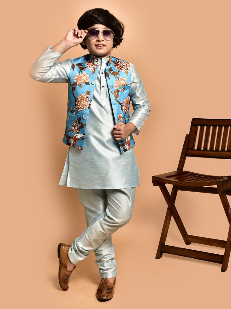     			PRINTCULTR Blue Silk Boys Kurta Sets ( Pack of 1 )