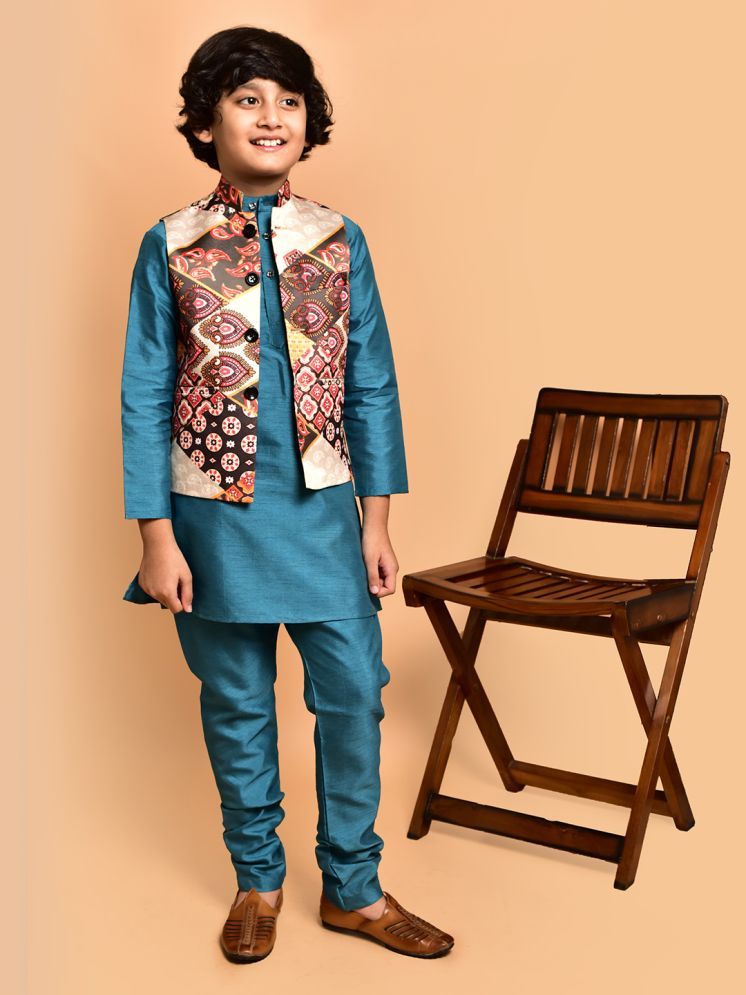     			PRINTCULTR Blue Silk Boys Kurta Sets ( Pack of 1 )