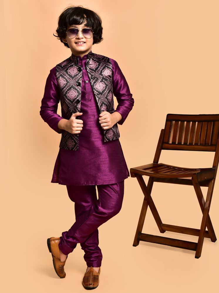     			PRINTCULTR Pack of 1 Boys Silk Kurta Sets ( Purple )