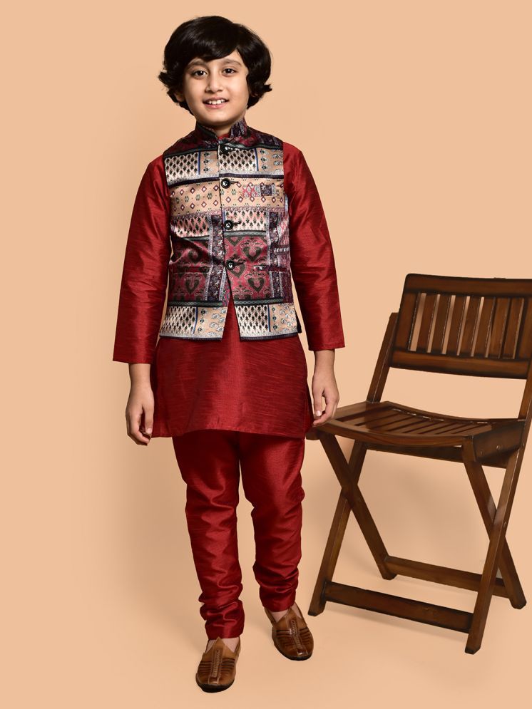     			PRINTCULTR Red Silk Boys Kurta Sets ( Pack of 1 )