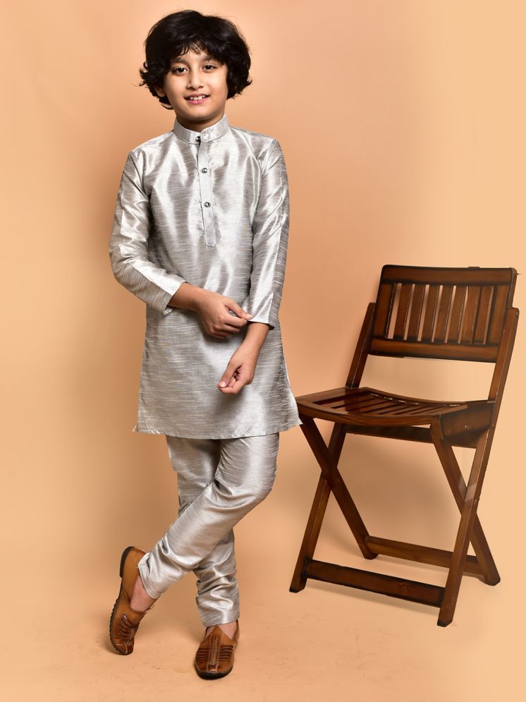     			PRINTCULTR Silver Silk Boys Kurta Sets ( Pack of 1 )