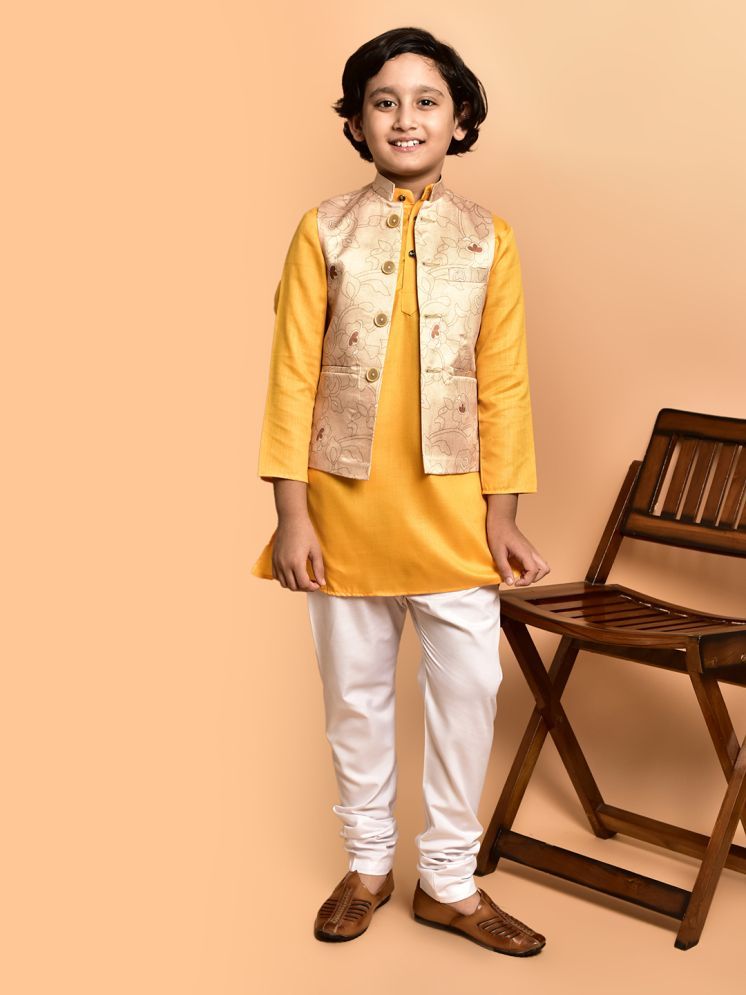     			PRINTCULTR Yellow Cotton Blend Boys Kurta Sets ( Pack of 1 )