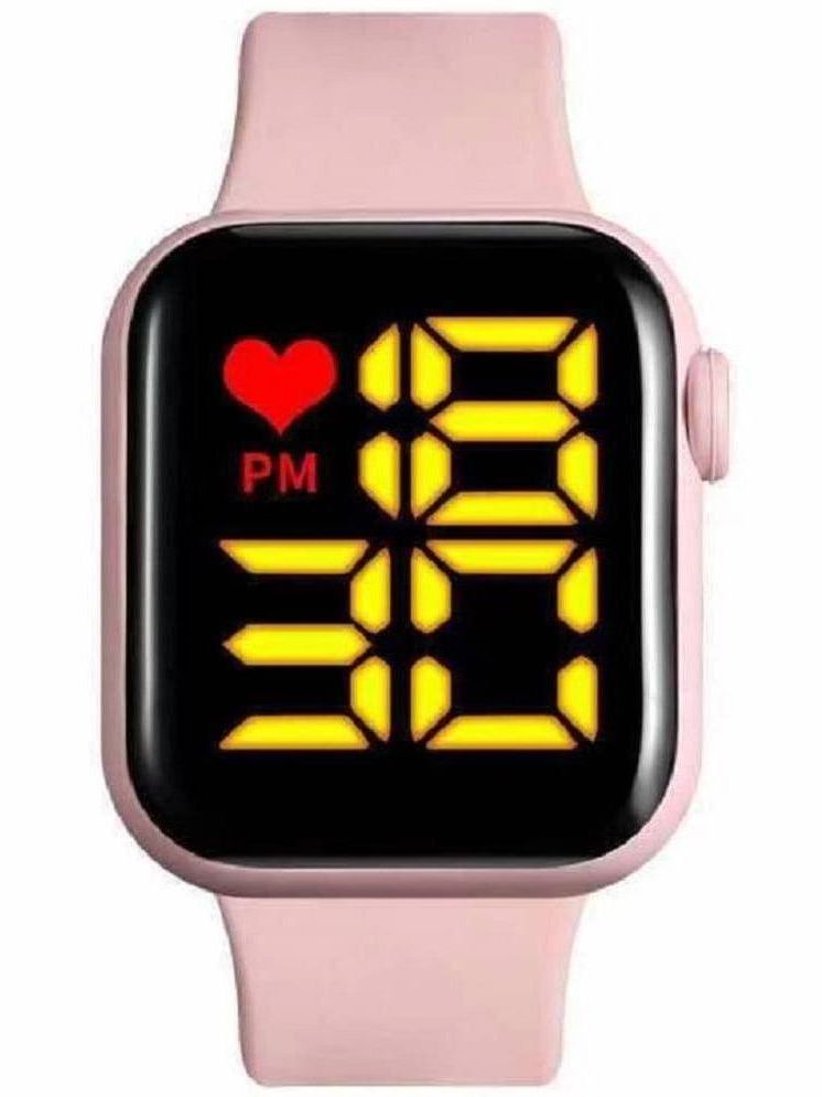     			Rhonium Pink Silicon Digital Womens Watch