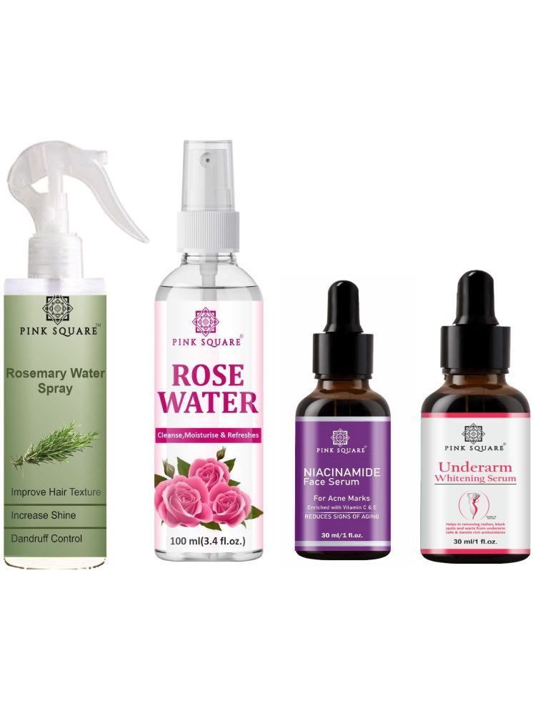     			Rosemary Water Hair Spray 100ml, Hydrating Fresh Rose water 100ml, Niacinamide Face Serum 30ml & Underarm Whitening Serum 30ml Combo 4