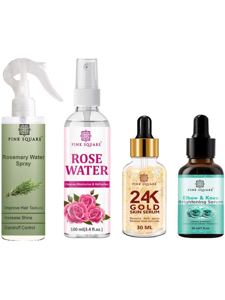     			Rosemary Water Hair Spray 100ml, Hydrating Fresh Rose water 100ml, 24K Gold Serum 30ml & Elbow-knee Brightening Serum 30ml Combo 4