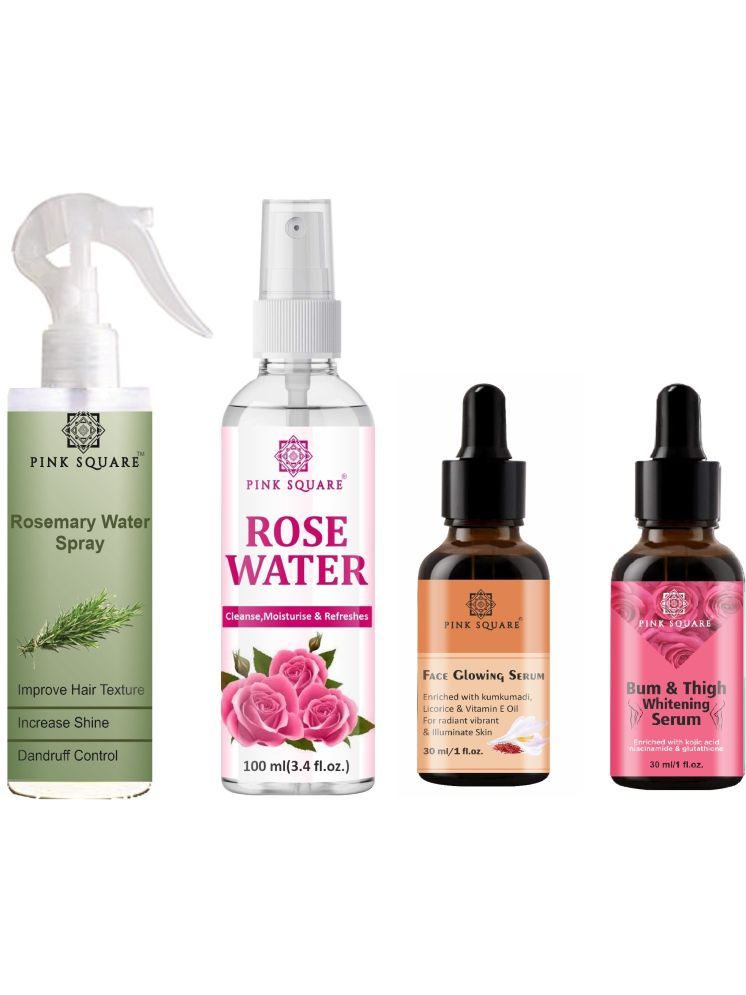     			Rosemary Water Hair Spray 100ml, Hydrating Frsh Rose water 100ml, Face Glowing Skin Serum 30ml & Bum and Thigh Whitening Serum 30ml Combo 4