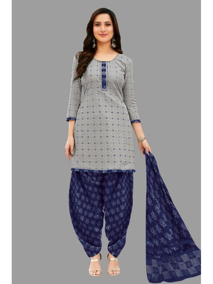     			SIMMU Cotton Printed Kurti With Patiala Women's Stitched Salwar Suit - Grey ( Pack of 1 )