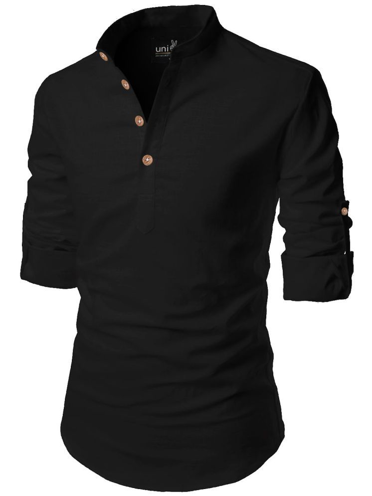     			UNI VIBE Black Cotton Blend Men's Shirt Style Kurta ( Pack of 1 )