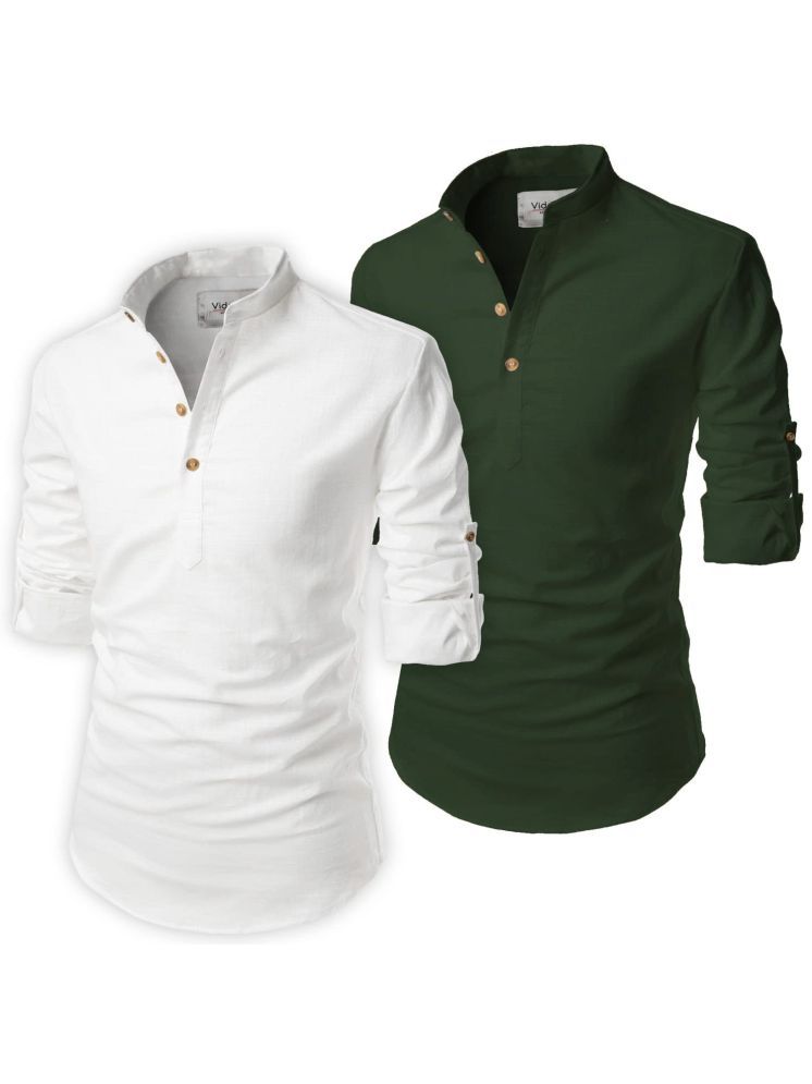     			UNI VIBE Military Green Cotton Blend Men's Shirt Style Kurta ( Pack of 2 )