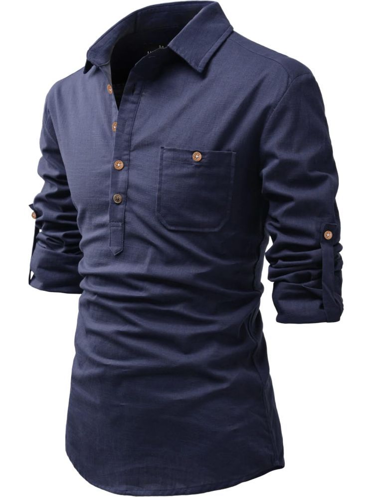     			UNI VIBE Navy Blue Cotton Blend Men's Shirt Style Kurta ( Pack of 1 )