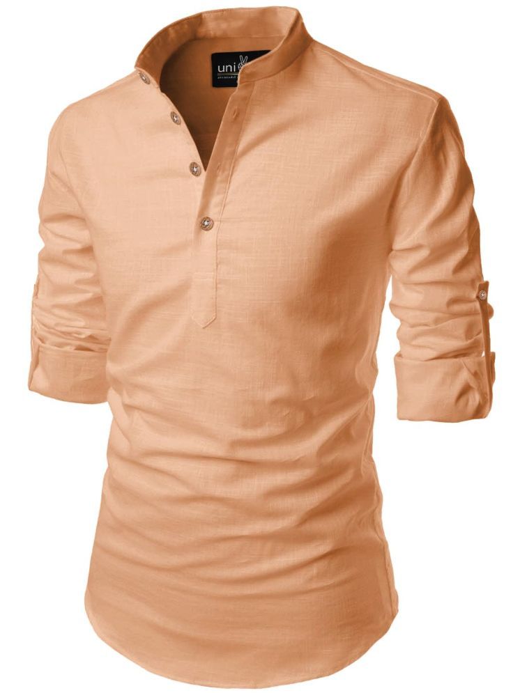     			UNI VIBE Orange Cotton Blend Men's Shirt Style Kurta ( Pack of 1 )