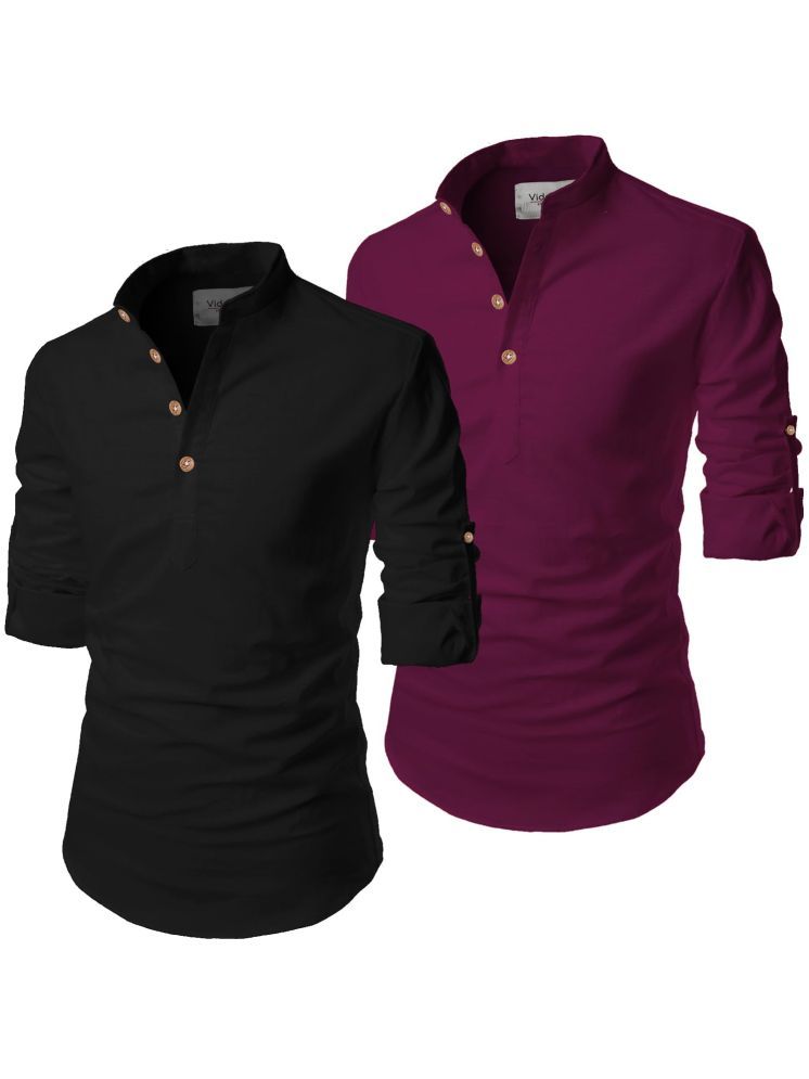     			UNI VIBE Purple Cotton Blend Men's Shirt Style Kurta ( Pack of 2 )