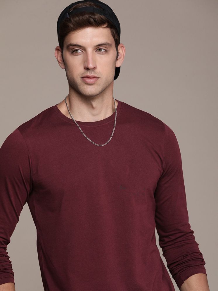     			plusperfaction Cotton Blend Regular Fit Solid Full Sleeves Men's Round T-Shirt - Maroon ( Pack of 1 )