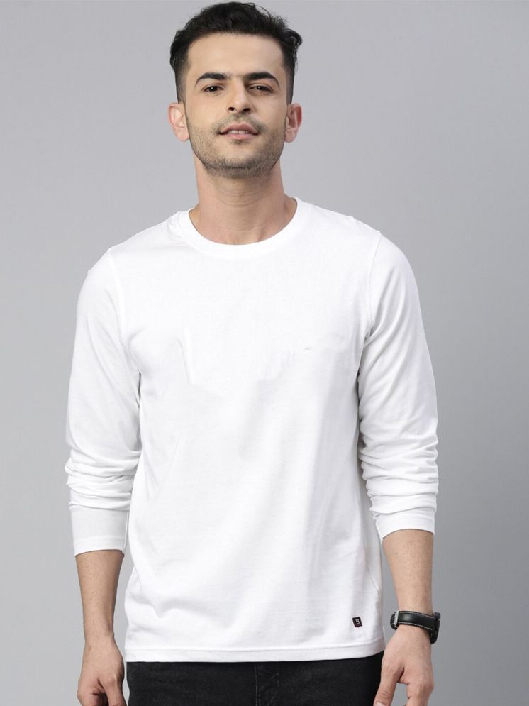     			plusperfaction Cotton Blend Regular Fit Solid Full Sleeves Men's Round T-Shirt - White ( Pack of 1 )