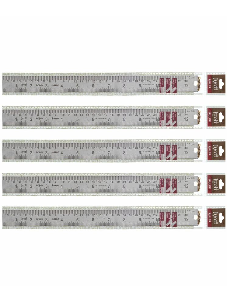     			Jyoti Ruler/Scale - Royale (5 Pcs of Size 30cm (Sumo) of Stainless Steel) Imperial & Metric Measurements, Double Sided, Straight Edges, Measuring Tool for Architects, Engineers, Students - Pack of 5