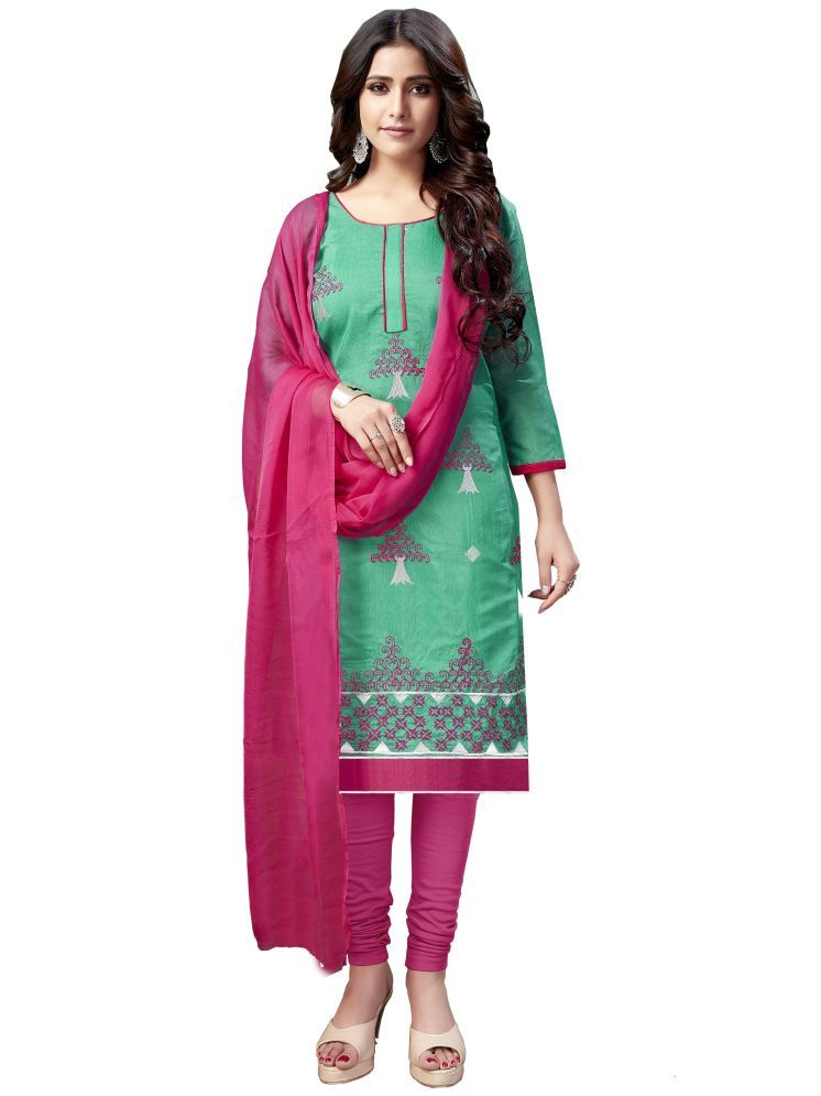     			Lady Shopi Unstitched Chanderi Embroidered Dress Material - Green ( Pack of 1 )