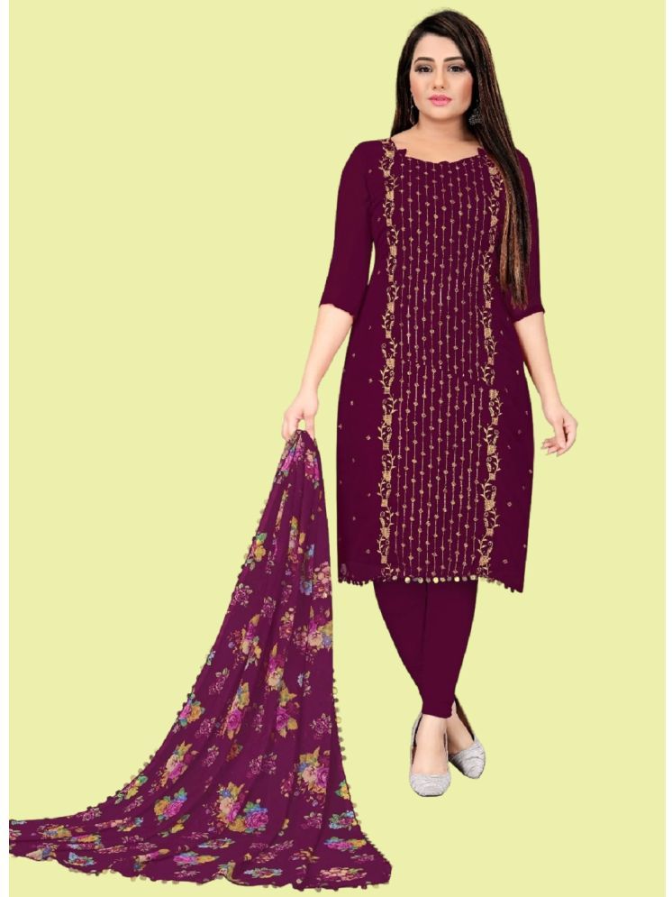     			Lady Shopi Unstitched Georgette Embroidered Dress Material - Magenta ( Pack of 1 )