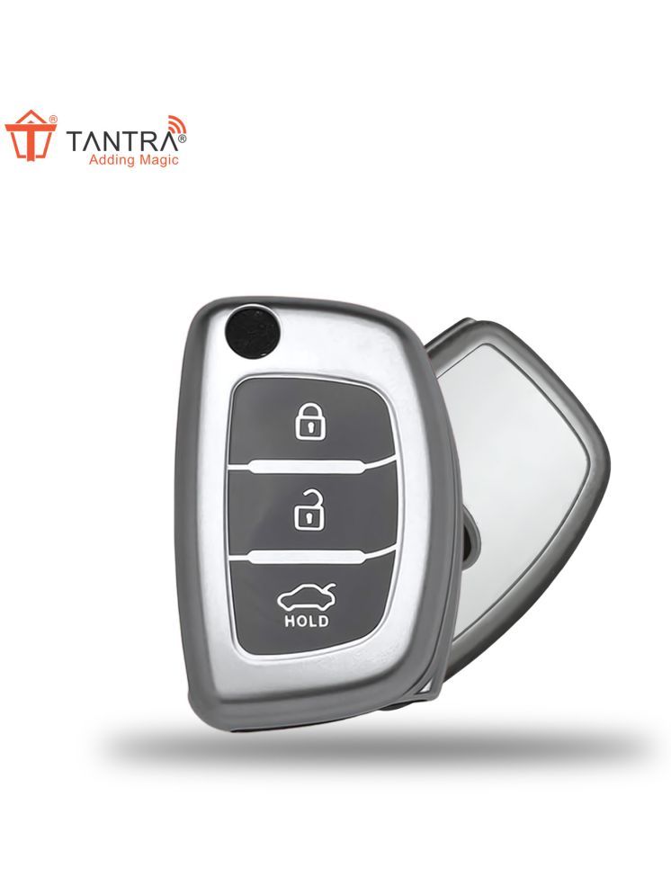     			TANTRA TPU Grey Car Smart Key Cover for Hyundai Venue, Creta, Aura, Elite i20, Active i20, Xcent, 3 Push Button Flip Key Shell